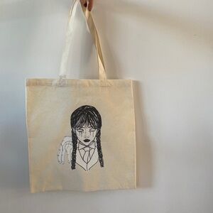 Wednesday Stylish Cream Tote Bag with Artistic Print